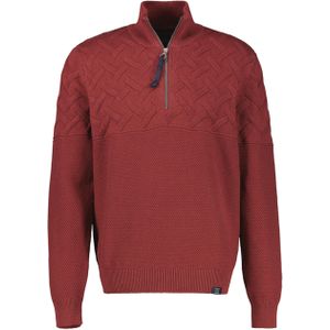 Lerros - Gebreide Trui - Maple Red - Met Rits en Opstaande Kraag - Jacquard-structuur