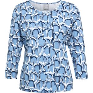 Rabe - Shirt - Lichtblauw - Met Grafisch Patroon - 3/4 Mouwen