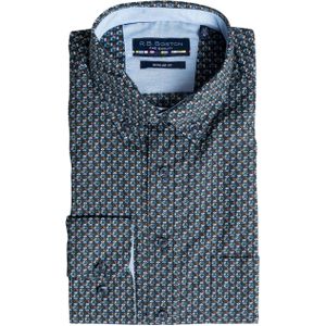 R.B. Boston - Casual Hemd - Blauw - Lange Mouw - Regular Fit - 100% Cotton