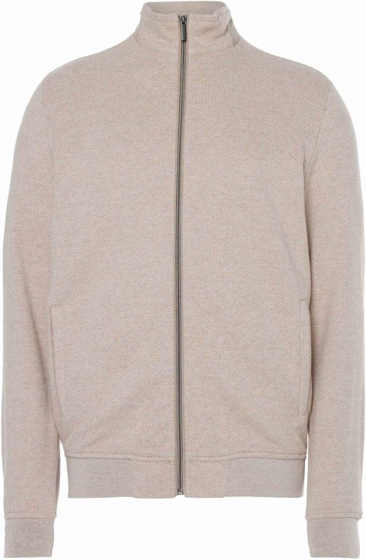 bugatti - Sweatvest - Beige - Met Ritssluiting - Opstaande Kraag - Visgraatmotief