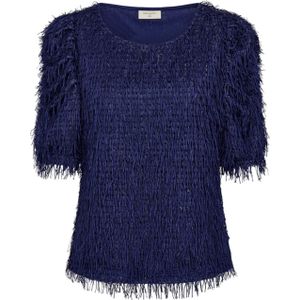 Freequent Dames blouse blauw (Maat: L) - Effen - Halslijn: Ronde hals,