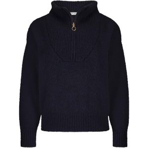 by-bar - Dames Trui - Blauw - Effen - Opstaande Kraag met Rits