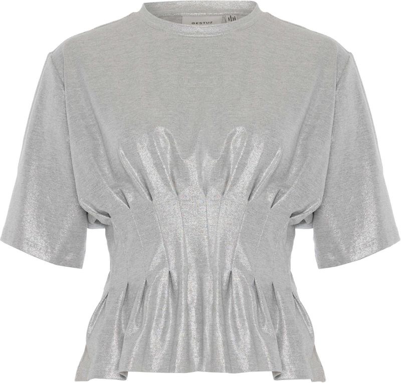 Gestuz Dames top grijs (Maat: S) - Metallic - Halslijn: Ronde hals,