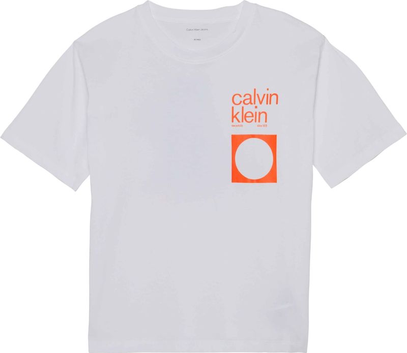Calvin Klein T-Shirt - City Scène - Bright White m. Oranje - Calvin Klein - 8 jaar (128) - T-Shirts