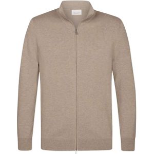 Profuomo - Cardigan - Beige - Full Zip - Mélange - Halslijn: Opstaande Kraag