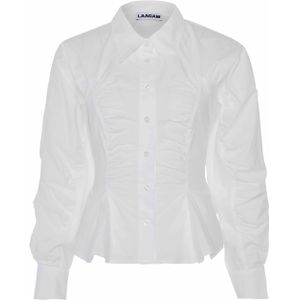 Laagam Dames blouse wit (Maat: M) - Effen - Halslijn: Polokraag,