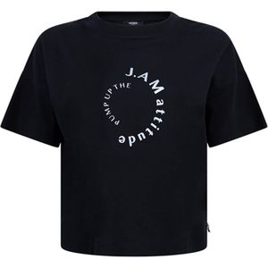 JANSEN Amsterdam Dames t-shirt zwart (Maat: M) - Tekst - Halslijn: Ronde hals,