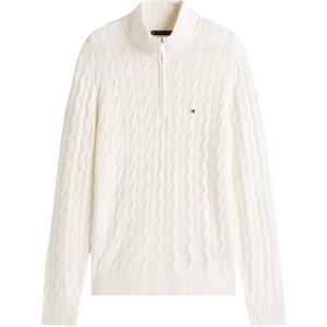 Tommy Hilfiger Heren trui met rits ecru (Maat: S) - Halslijn: Opstaande kraag met rits,