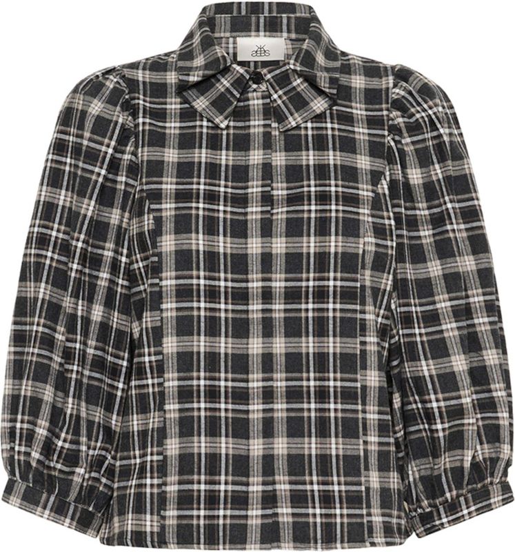 Karen By Simonsen - KBBelis Frosty - Blouse - Grijs - Ruit - Halslijn Polokraag