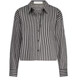 Nukus - Dames Blouse - Zwart - StreepGlitter - Halslijn Polokraag