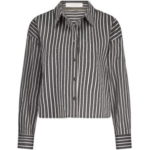 Nukus - Dames Blouse - Zwart - StreepGlitter - Halslijn Polokraag