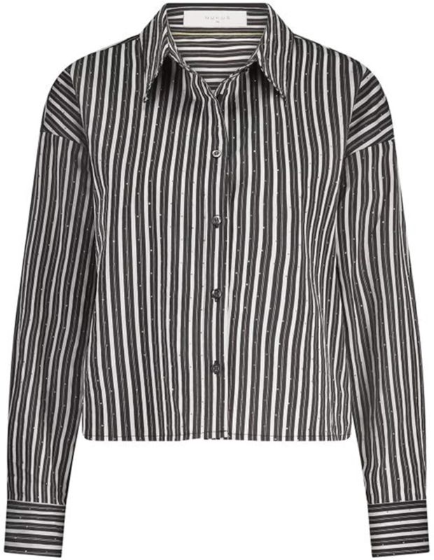 Nukus - Dames Blouse - Zwart - StreepGlitter - Halslijn Polokraag