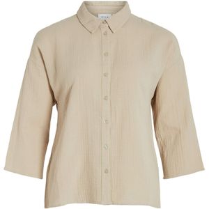 Vila Blouse beige (Maat: 44) - Effen - Halslijn: Kraag,