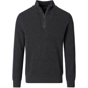 Casa Moda Heren trui met rits grijs (Maat: M) - Mélange - Halslijn: Opstaande kraag met rits,