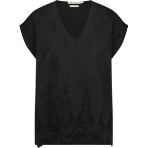 Nukus T-shirt zwart (Maat: M) - Broderie - Halslijn: V-hals,