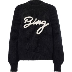 Anine Bing Sweater zwart (Maat: S) - Tekst - Halslijn: Ronde hals,