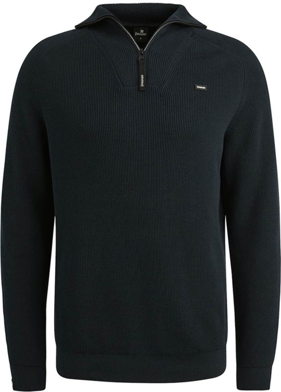 Vanguard - Trui Half Zip Structuur Rib - Blauw - Regular-fit