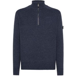 Peuterey Trui met rits blauw (Maat: S) - Mélange - Halslijn: Opstaande kraag met rits,