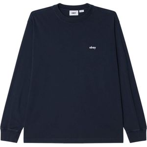 Obey Heren longsleeve blauw (Maat: S) - Effen - Halslijn: Ronde hals,