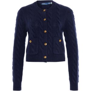 Ralph Lauren Dames vest blauw (Maat: L) - Kabelpatroon - Halslijn: Ronde hals,