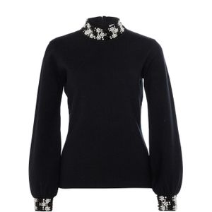 Leo & Ugo Dames top zwart (Maat: 36) - Effen - Halslijn: Opstaande kraag,