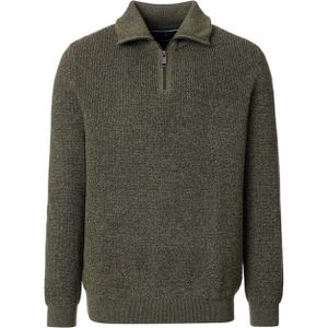 Casa Moda Heren trui met rits groen (Maat: M) - Mélange - Halslijn: Opstaande kraag met rits,