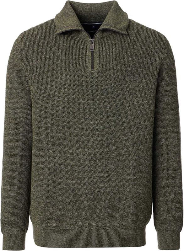 Casa Moda Heren trui met rits groen (Maat: M) - Mélange - Halslijn: Opstaande kraag met rits,