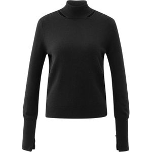 YAYA Dames trui zwart (Maat: S) - Effen - Halslijn: Opstaande kraag,