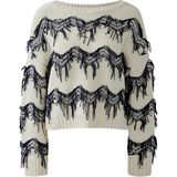 OUI - Trui - Zwart/Wit - Knitwear - Lange Mouw - Losse Pasvorm