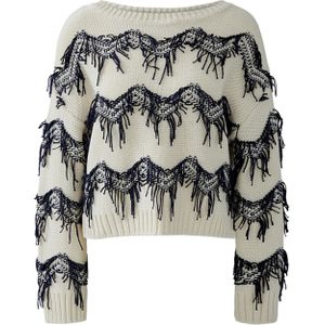 OUI - Trui - Zwart/Wit - Knitwear - Lange Mouw - Losse Pasvorm