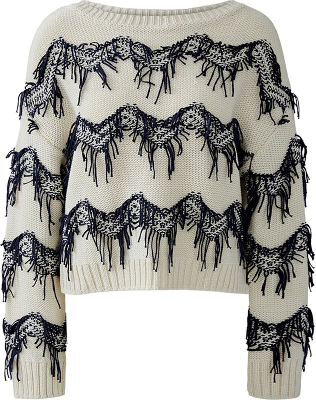 OUI - Trui - Zwart/Wit - Knitwear - Lange Mouw - Losse Pasvorm