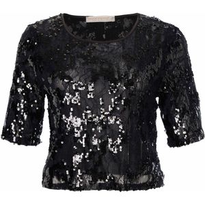 Rinascimento Dames top zwart (Maat: XL) - Glitter - Halslijn: Ronde hals,