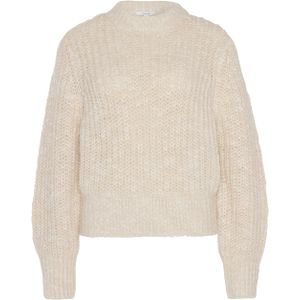 OPUS Dames trui beige (Maat: 34) - Effen - Halslijn: Opstaande kraag,