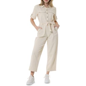 Vila VITILO S/S TURN UP jumpsuit ecru (Maat: 38) - Effen - Halslijn: Kraag,