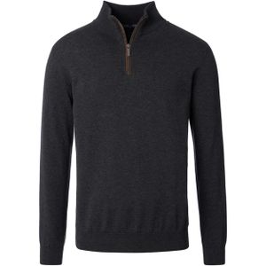 Casa Moda Trui met rits grijs (Maat: S) - Mélange - Halslijn: Opstaande kraag met rits,