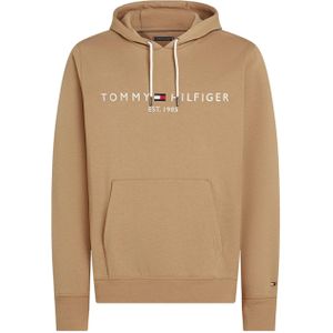 TOMMY HILFIGER - Sweatshirt - Cappuccino/Wit - Capuchon met Trekkoord