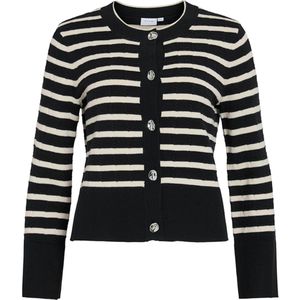 Vila Dames vest zwart (Maat: M) - Streep - Halslijn: Ronde hals,