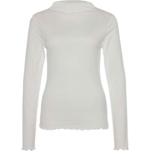 OPUS Dames longsleeve ecru (Maat: 42) - Effen - Halslijn: Opstaande kraag,