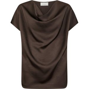 Neo Noir Dames blouse bruin (Maat: 34) - Effen - Halslijn: Watervalhals,