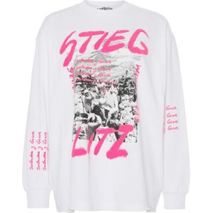Stieglitz Dames longsleeve wit (Maat: XL) - TekstFotoprint - Halslijn: Ronde hals,