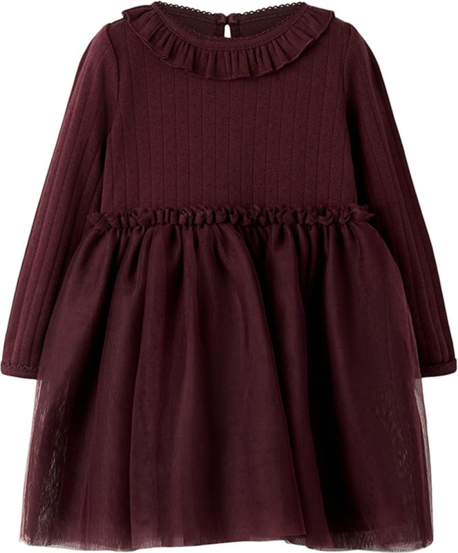 Tule Jurk - Lange Mouwen - Ronde Hals - Regular Fit - Biologisch Katoen - Ruches