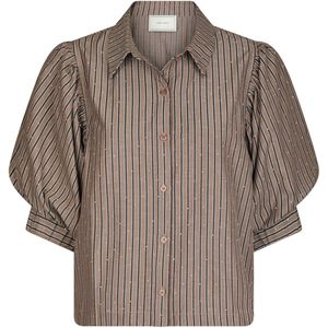 Neo Noir Dames blouse bruin (Maat: 34) - Halslijn: Polokraag,