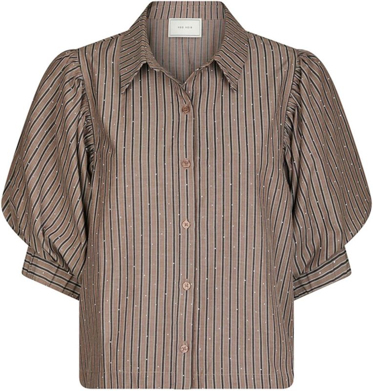 Neo Noir Dames blouse bruin (Maat: 34) - Halslijn: Polokraag,