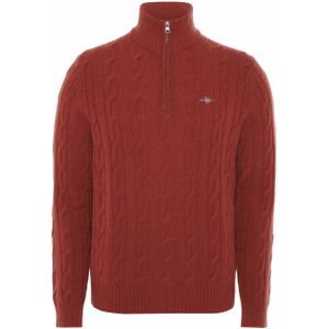 Gant Heren trui blauw (Maat: XL) - Kabelpatroon - Halslijn: Opstaande kraag met rits,