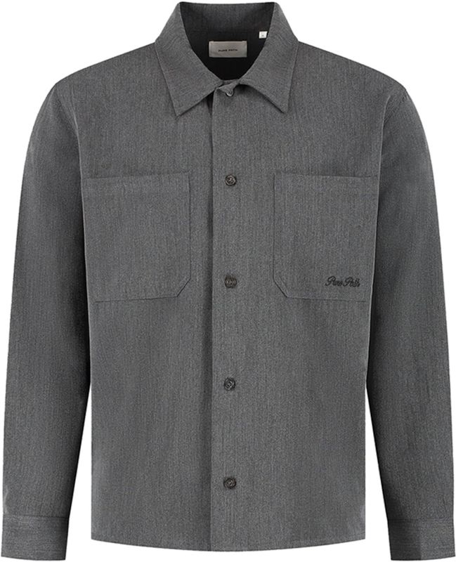 Pure Path - Overhemd - Midden Grijs - Lange Mouw - Oxford Melange