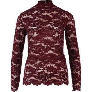 Enjoy Dames top bordeaux (Maat: S) - Kant - Halslijn: Opstaande kraag,