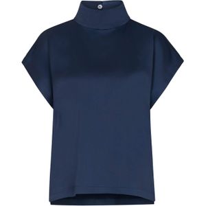 Drykorn Top blauw (Maat: 40) - Effen - Halslijn: Opstaande kraag,