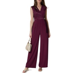Rinascimento CFC 20066 P-Tuta jumpsuit bordeaux (Maat: S) - Effen - Halslijn: V-hals,