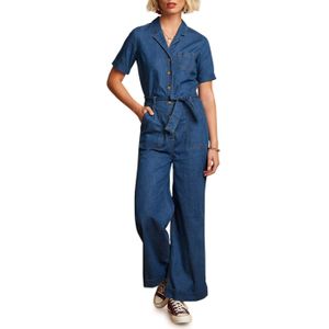 King Louie Gracie Chambray jumpsuit blauw (Maat: 40) - Halslijn: Revers,