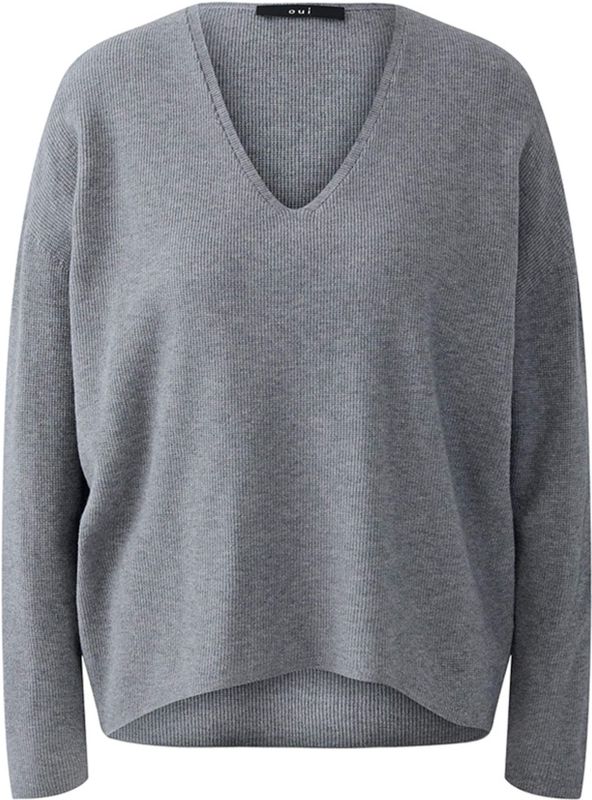 OUI Dames trui grijs (Maat: 36) - Mélange - Halslijn: V-hals,